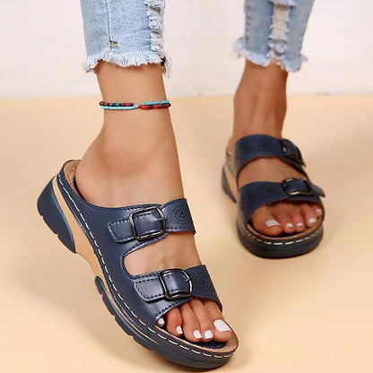 Double Buckle Slippers Women Flat Sandals Summer - Eloy Royal