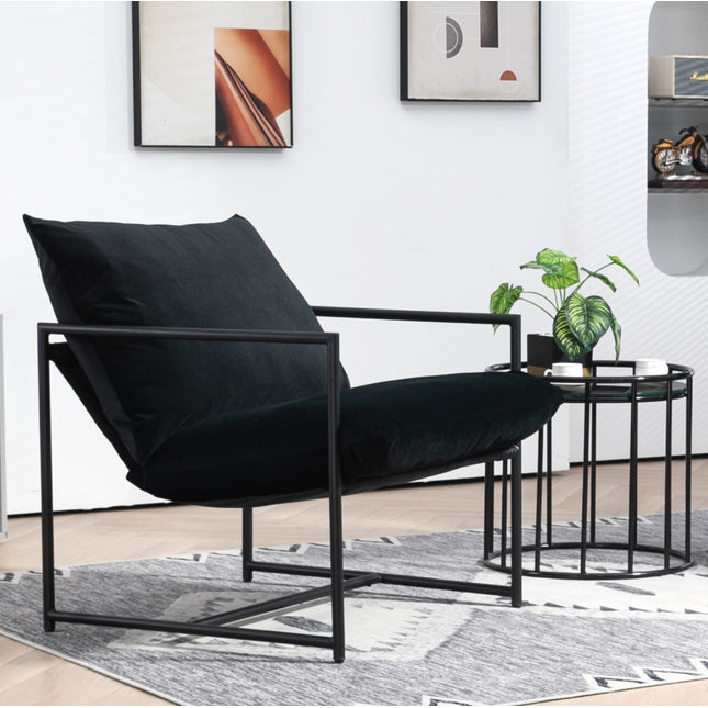 Sleek Modern Velvet Accent Chair, Metal Frame Contemporary Recliner with Deep Seating Cushion for Home Office