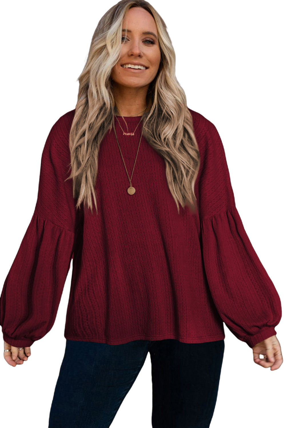 Ruby Plus Size Balloon Sleeve Textured Knit Top - Eloy Royal