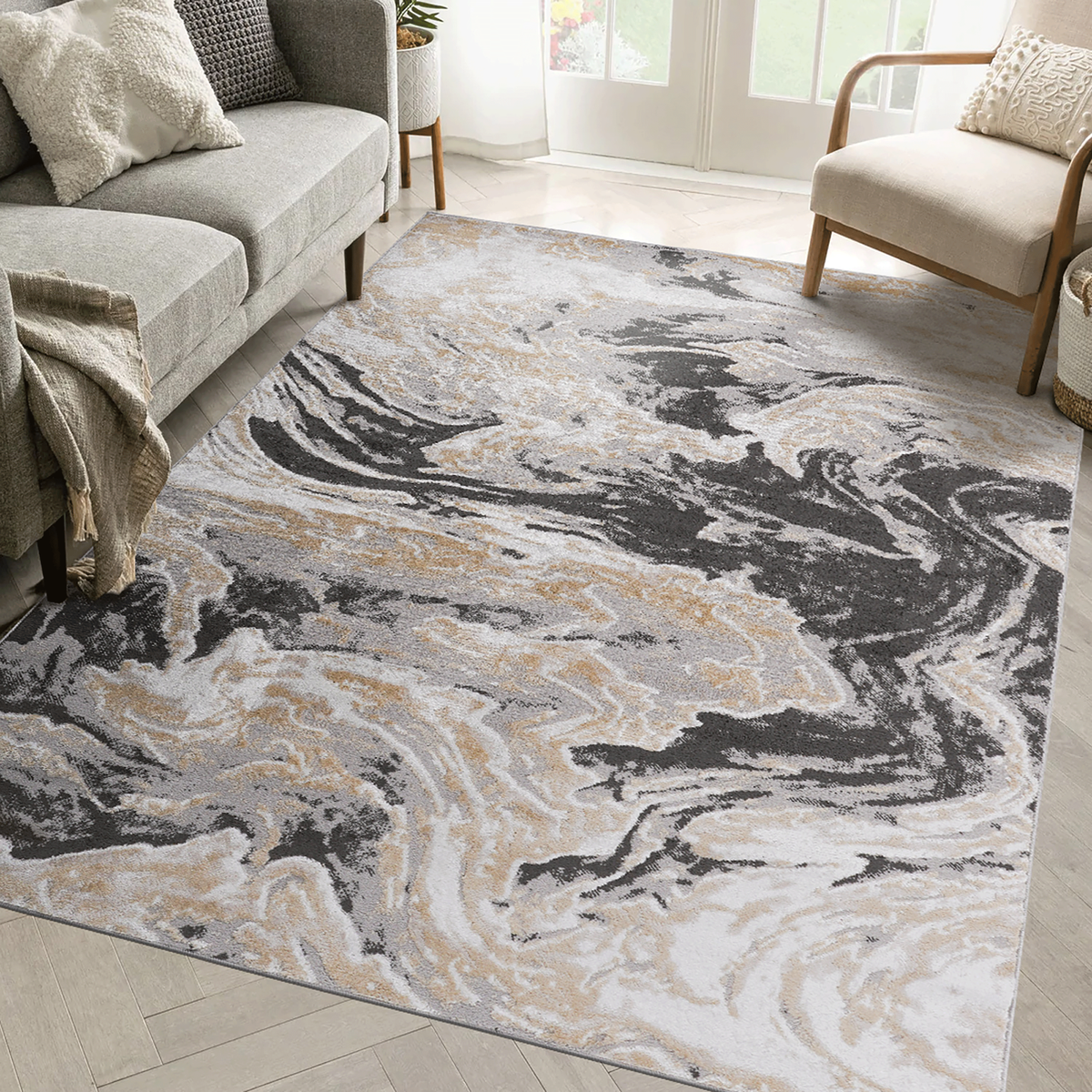 LOOM & LUXE Collection 8X10 Grey /Abstract Non-Shedding Living Room Bedroom Dining Home Office Stylish and Stain Resistant Area Rug
