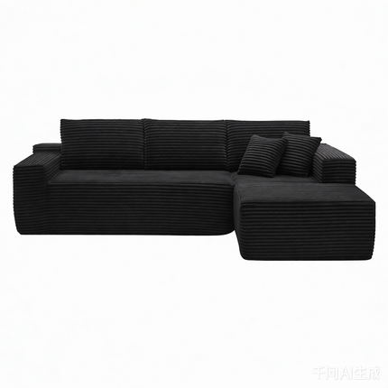 106.5' L-Shaped Corduroy Upholstered 3-Seat Lounge Sofa with Chaise, Right Hand Facing
