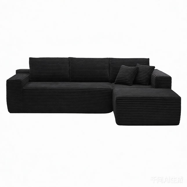 106.5' L-Shaped Corduroy Upholstered 3-Seat Lounge Sofa with Chaise, Right Hand Facing