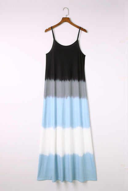 Wholesale Sky Blue Tie Dye Spaghetti Strap Slit Maxi Dress - Eloy Royal