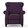 Modern Manual Push Back Recliner Chair with Rolled Arms, Nailhead Trim & Dark Brown Rubber Wood Legs in Plum - 3-Position Fabric Recliner for Living Room, Bedroom, Home Theater