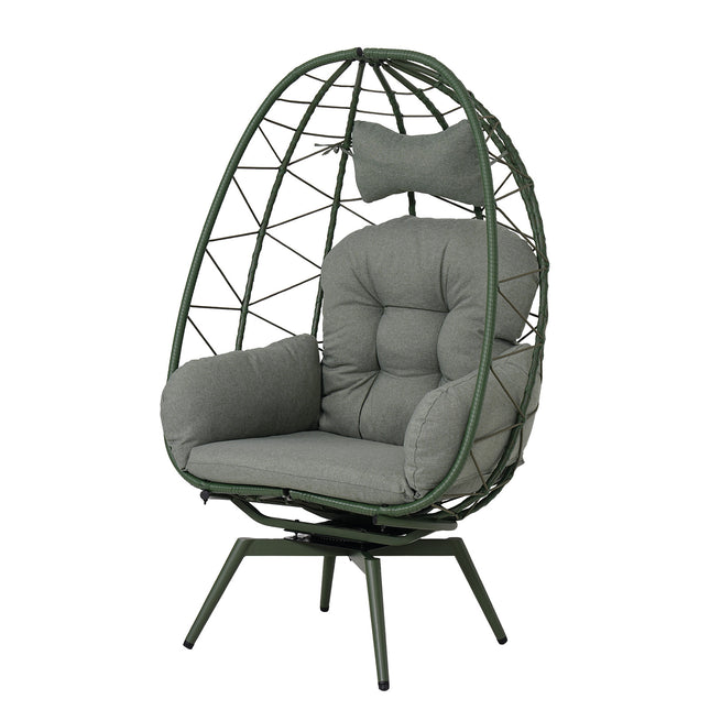 Oversized 360° Swivel Rattan Egg Chair Wicker Indoor Outdoor Patio Lounge Chair with Removable Thick Cushions