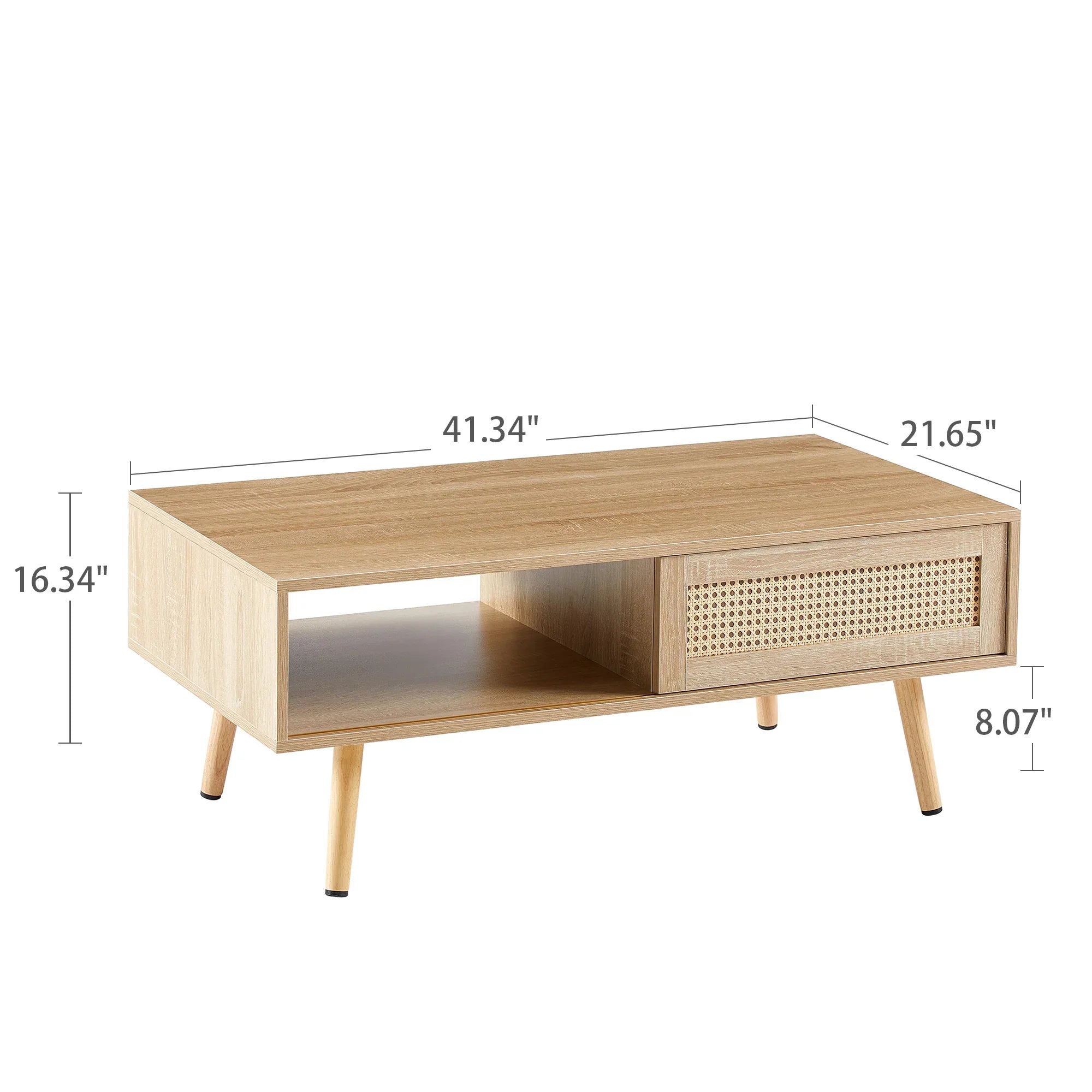 41.34' Rattan Coffee Table, Sliding Door for Storage, Solid Wood Legs, Modern Table for Living Room-Natural - Eloy Royal