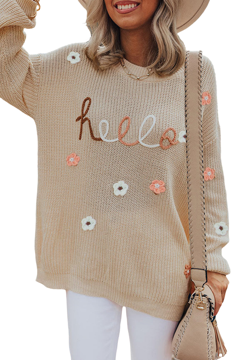 Parchment Hello Floral Embroidered Knit Loose Sweater