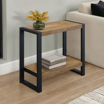 Accent Table, 24'h, Side, End, Nightstand, Lamp, Living Room, Bedroom, Mango Wood-look Laminate, Black Metal, Contemporary, Modern