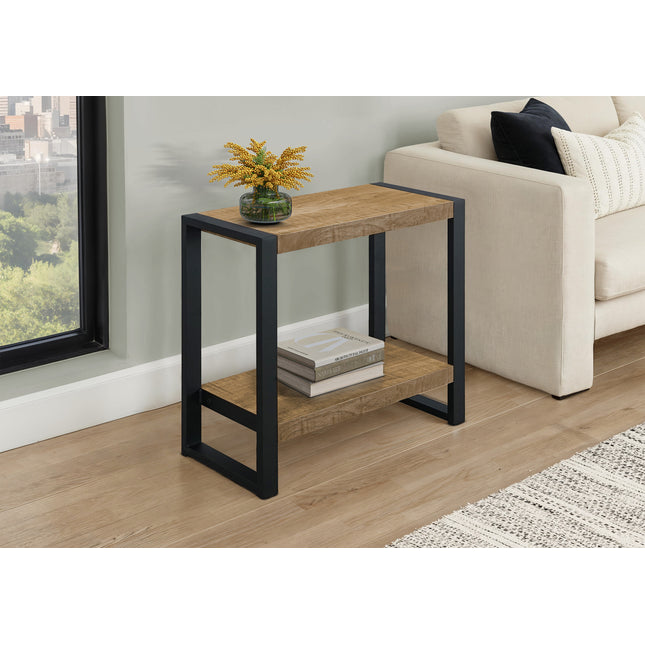 Accent Table, 24'h, Side, End, Nightstand, Lamp, Living Room, Bedroom, Mango Wood-look Laminate, Black Metal, Contemporary, Modern