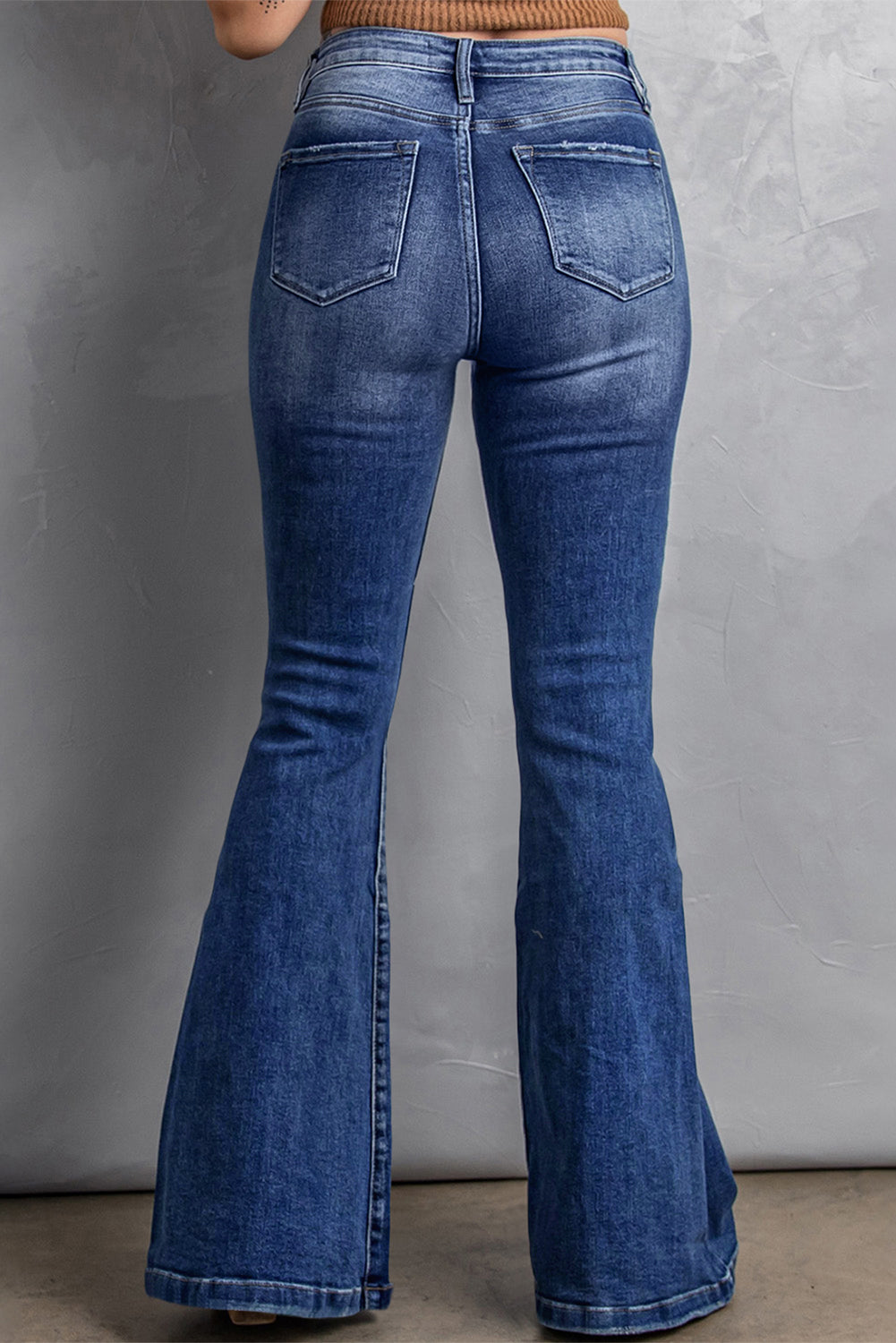 Dark Blue Plus Size Stitching Washed Flare Jeans - Eloy Royal