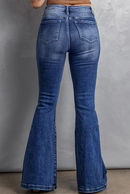 Dark Blue Plus Size Stitching Washed Flare Jeans - Eloy Royal