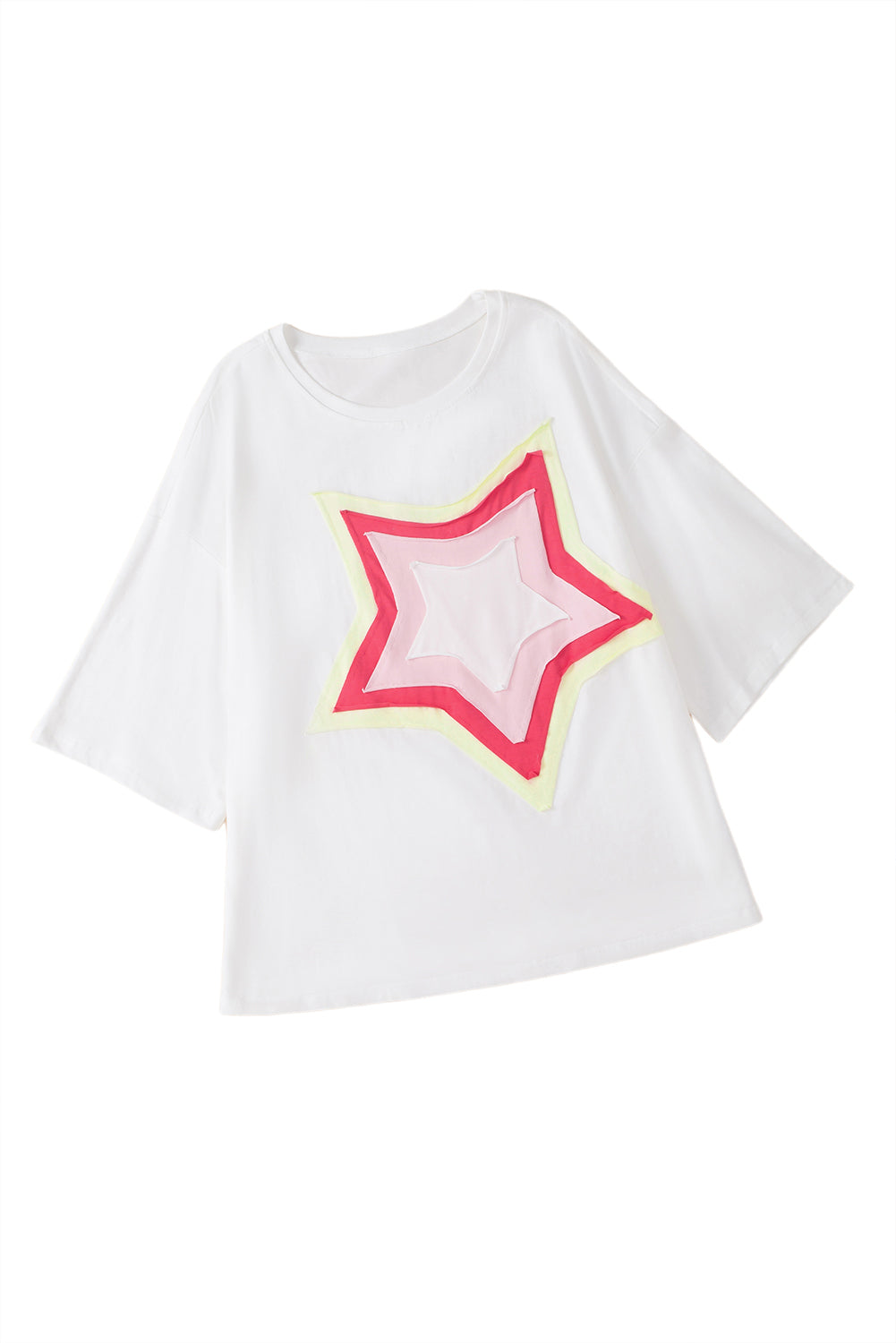 Light Pink Colorblock Star Patched Half Sleeve Oversized Tee - Eloy Royal