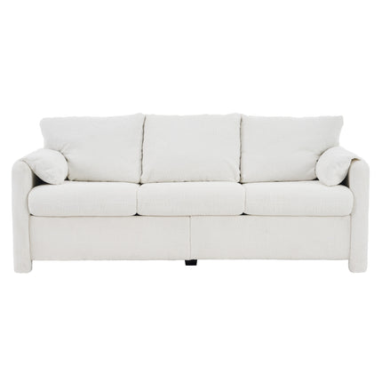 004-Modern 3-Seater Sofa 77' Chenille Couch - Plush Triple Seater Sofa with High-Density Foam Cushions, Deep Seat Living Room Couch for Family Room, Apartment & Home Theater, Ivory White
