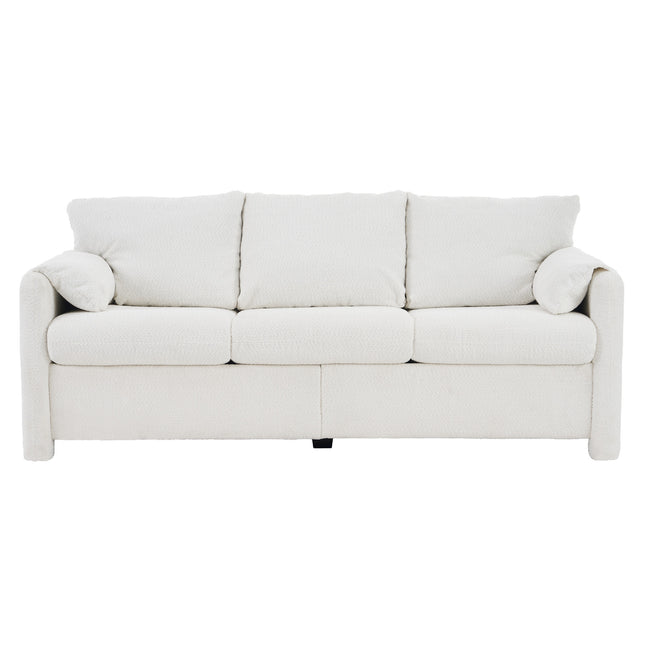 004-Modern 3-Seater Sofa 77' Chenille Couch - Plush Triple Seater Sofa with High-Density Foam Cushions, Deep Seat Living Room Couch for Family Room, Apartment & Home Theater, Ivory White