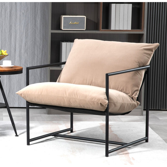 Sleek Modern Velvet Accent Chair, Metal Frame Contemporary Recliner with Deep Seating Cushion for Home Office