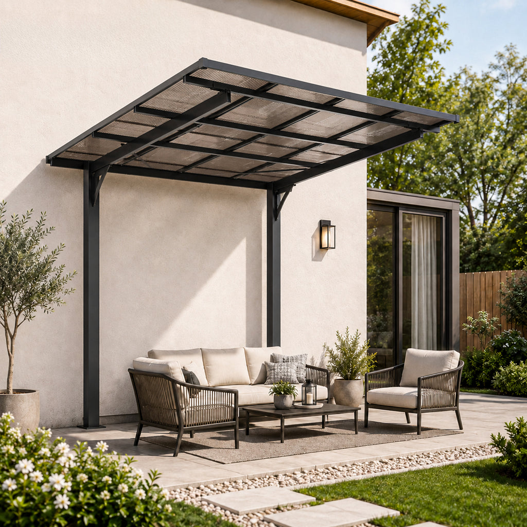 8x8FT Outdoor Carport , Galvanized Steel Frame Sloped PC Roof Shelter,Outdoor Bike BBQ Storage Awning for Patio Backyard(7.95x8.20ft )