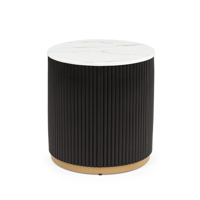 Modern 1pc End Table Luxurious Marble-inspired Top Cocktail Group Reeded Base Gold-finished Foundation Wooden Furniture Home Living Room