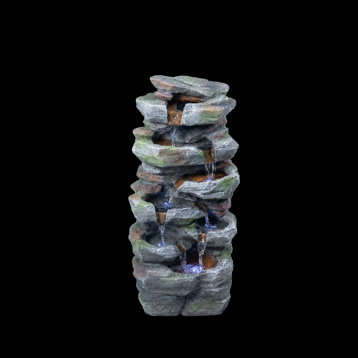 Rock Waterfall Outdoor Fountain with LED Lights in Gray Resin, 10.6 x 8.3 x 23.6 inches for Patio Lawn Backyard Cascading Tiered Garden Décor
