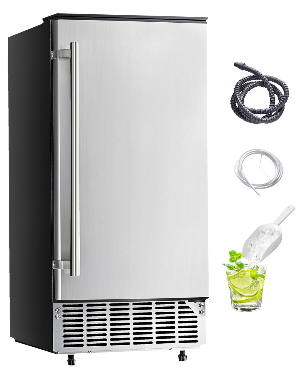 Undercounter Built-in Ice Maker, 80 Lbs/Day Under Counter Ice Maker Machine with Reversible Door Stainless Steel, Freestanding Ice Maker for Commercial Home Kitchen, Electric Drainage
