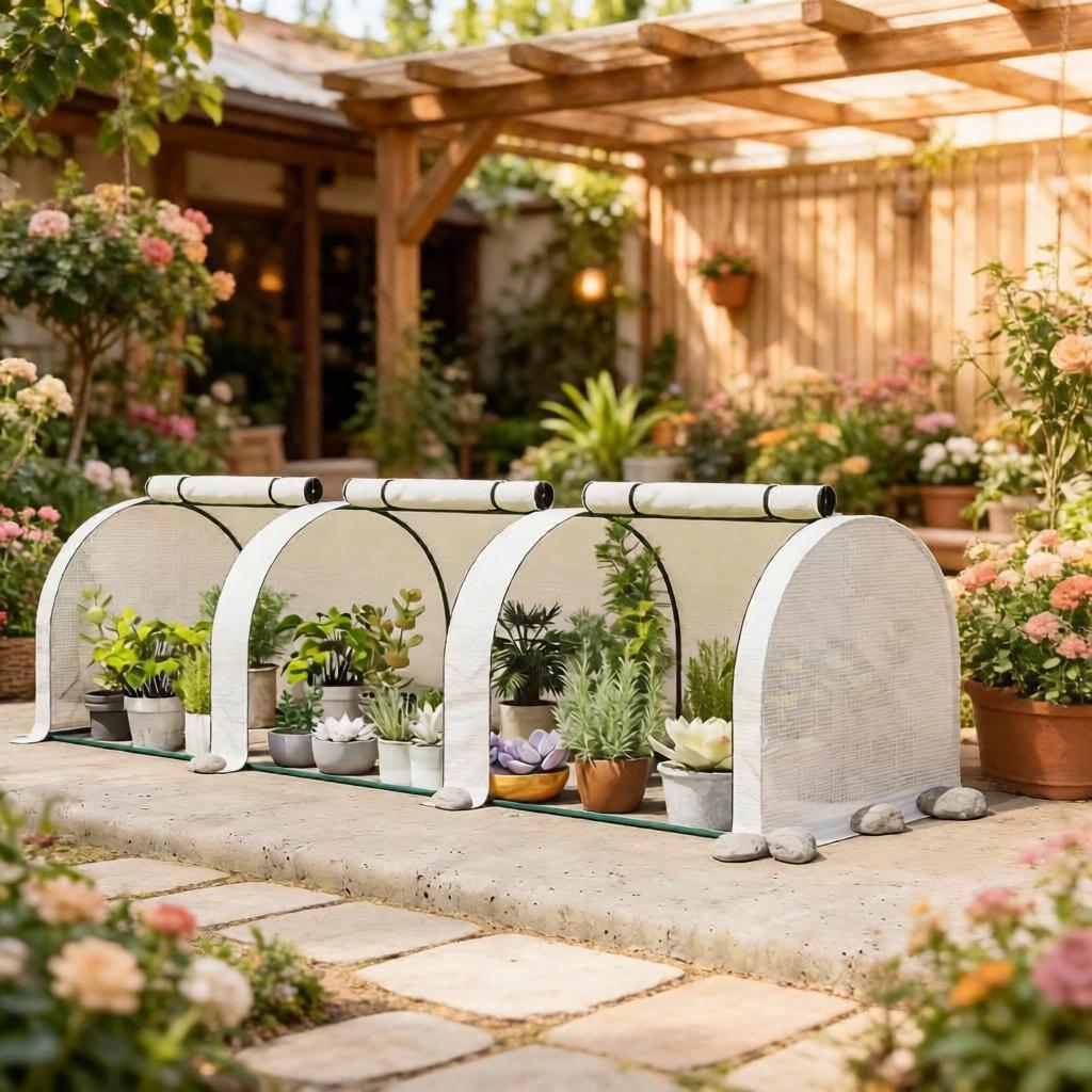 Portable Tunnel Greenhouse for Outdoor Garden, Walk-in Plant Shelter with 3 Zippered Access Doors, Waterproof UV Protection PE Cover