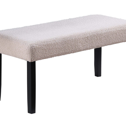 1pc Dining Bench Only Upholstered Soft Fabric Seat Neutral Tone Bench Black Wooden Tapered Legs Dining Room