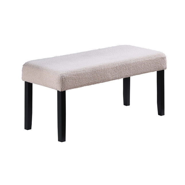 1pc Dining Bench Only Upholstered Soft Fabric Seat Neutral Tone Bench Black Wooden Tapered Legs Dining Room