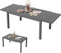 Expandable Patio Dining Table 60 to 83 Inches, Grey, Weatherproof HDPE/Aluminum Outdoor Table for 4-8 People