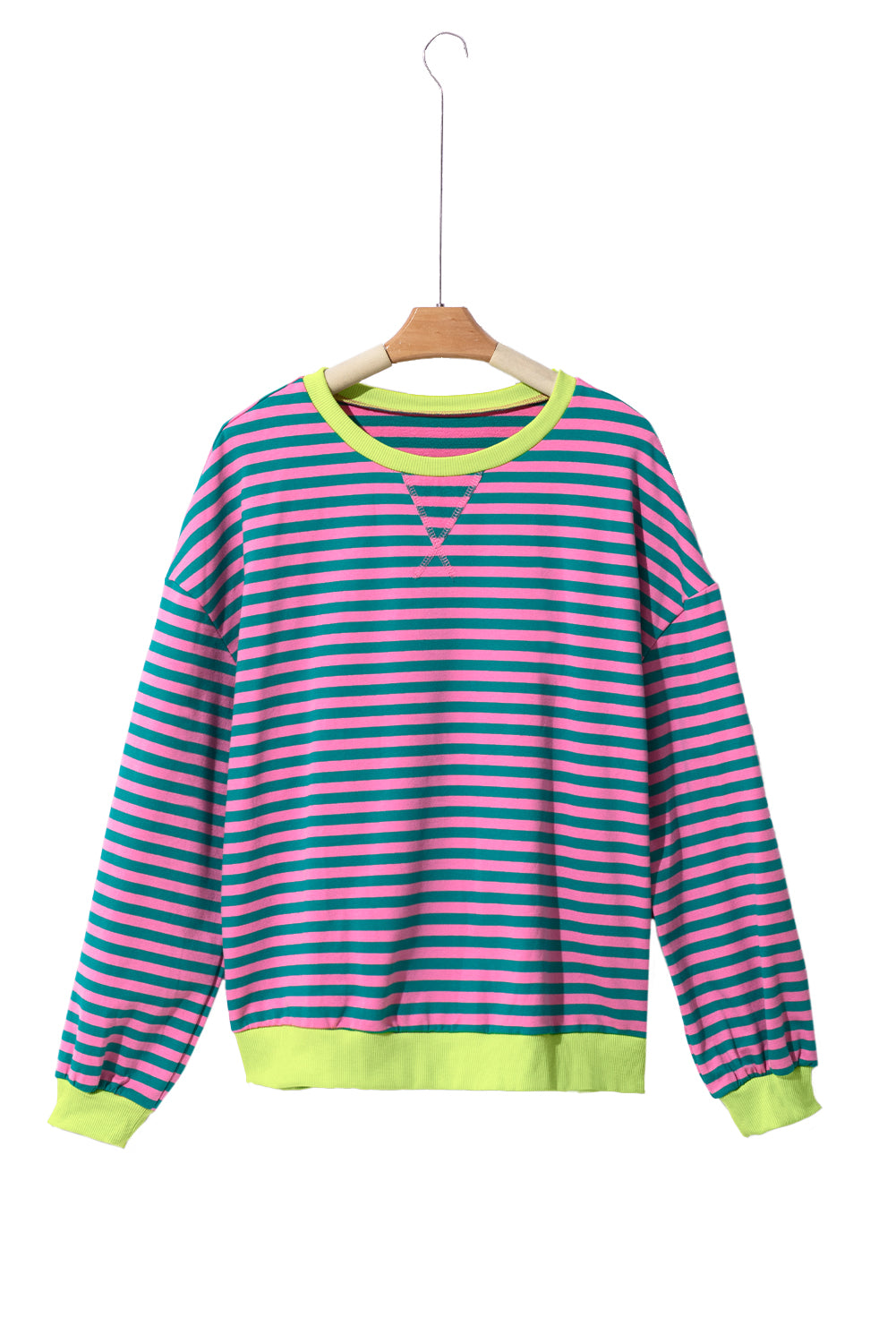 Green Stripe Contrast Edge Oversized Sweatshirt