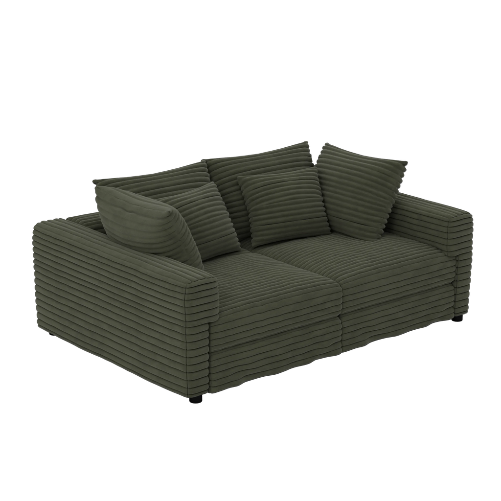 102.4 'Plush Corduroy 4-Seat Sofa,Modern Comfy Upholstered Sofa Cloud Couch,Deep Seat Couches with Soft Pillows and 2 Ottomans,Convertible Sofa Lounge Chair, Green - Eloy Royal
