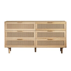Modern Natural Rattan 6-Drawer Storage Cabinet for Bedroom or Living Room, Natural Finish, MDF Frame with Rattan Drawers, 59.06' L