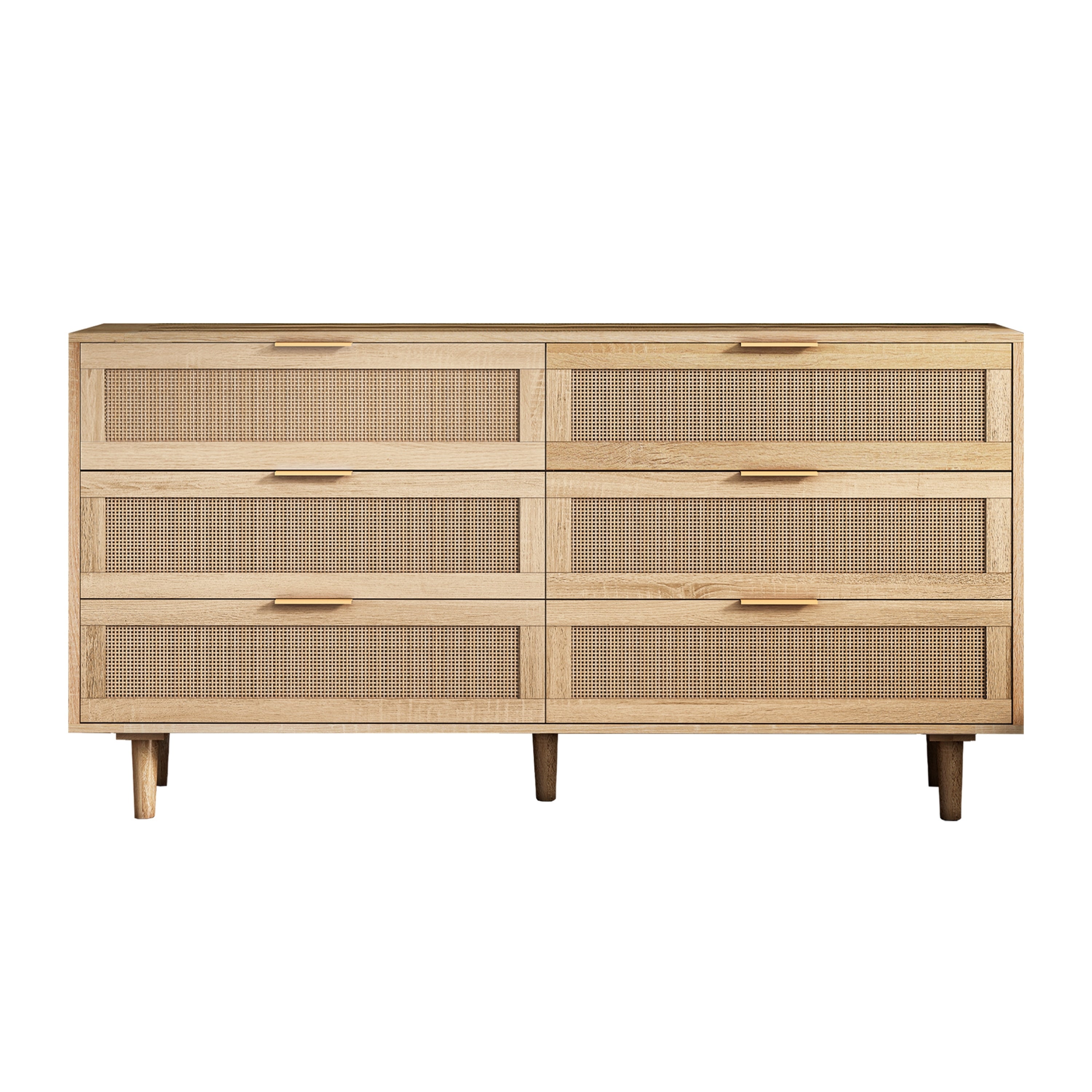 Modern Natural Rattan 6-Drawer Storage Cabinet for Bedroom or Living Room, Natural Finish, MDF Frame with Rattan Drawers, 59.06' L