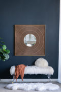 40' x 40' Square Carved Mirror with Pleated Design with Gold Iron Frame, Neutral Colorway Wall Decor for Living Room Bathroom Entryway