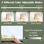 47.2' Farmhouse Makeup Vanity Desk with Sliding Mirror, Large Vanity Set with LED Lights, Dressing Table with Storage Stool and 9 Drawers, Ample Storage, White and Brown - Eloy Royal