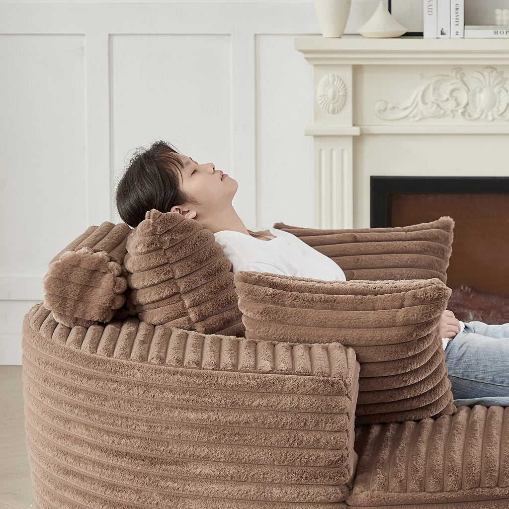 55'L Corduroy Sponge single sofa,No Assembly Required,Fluffy Modern Sleeper Chair for Living room, Bedroom, Lounge and Projection Room(Not a swivel chair.) - Eloy Royal