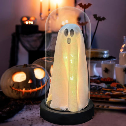 Light Up Ghost In Glass Cloche Light Up Ghost In Glass Clock