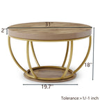 31' Round Industrial Coffee Table with 2-Tier Storage Shelves, Modern Wood & Golden Metal Accent Center Table for Living Room, Home Office – Easy Assembly - Eloy Royal