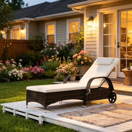 Adjustable Backrest Outdoor Lounge Chair,Rattan Chaise Lounge,Comfortable Lounge chair