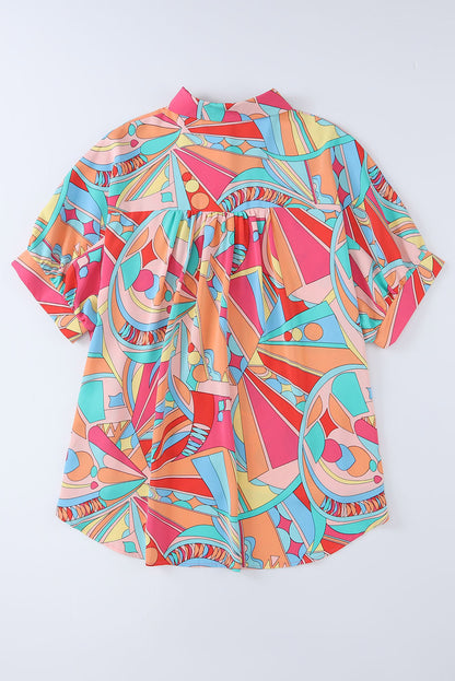 Multicolor Abstract Print Half Batwing Sleeve Loose Shirt - Eloy Royal