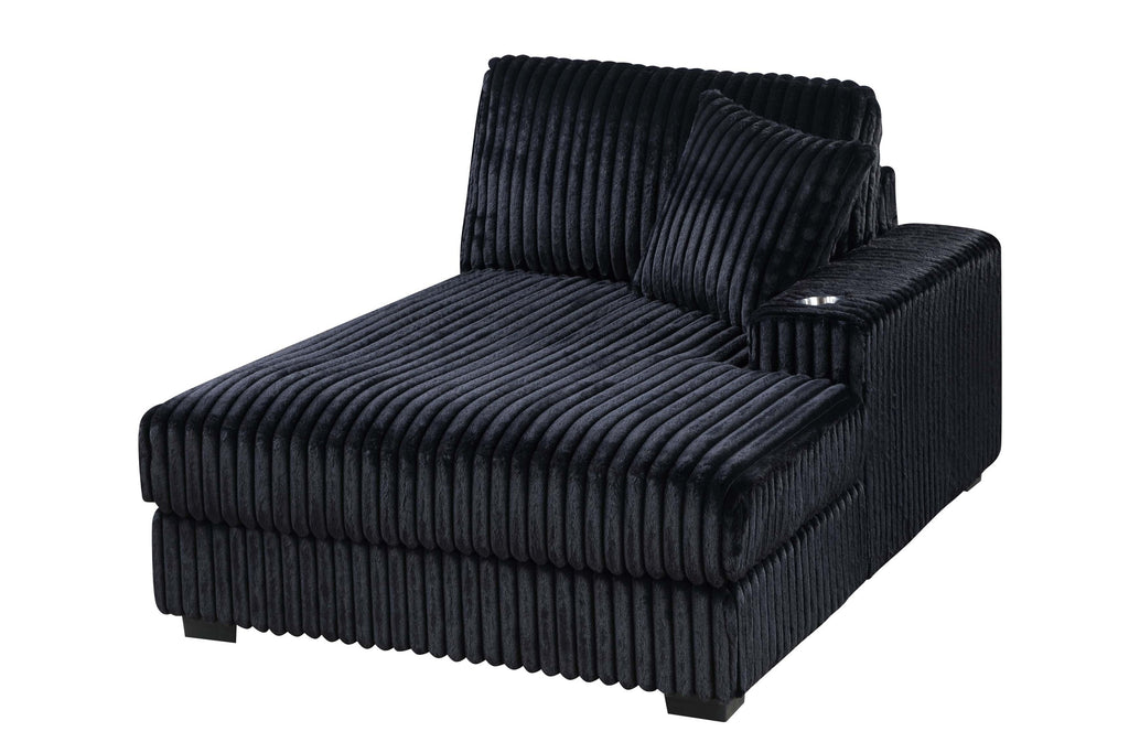 Black Corduroy Contemporary Style 1pc RAF Chaise w Cup Holder Only Modular Piece Texture Upholstered Living Room Furniture