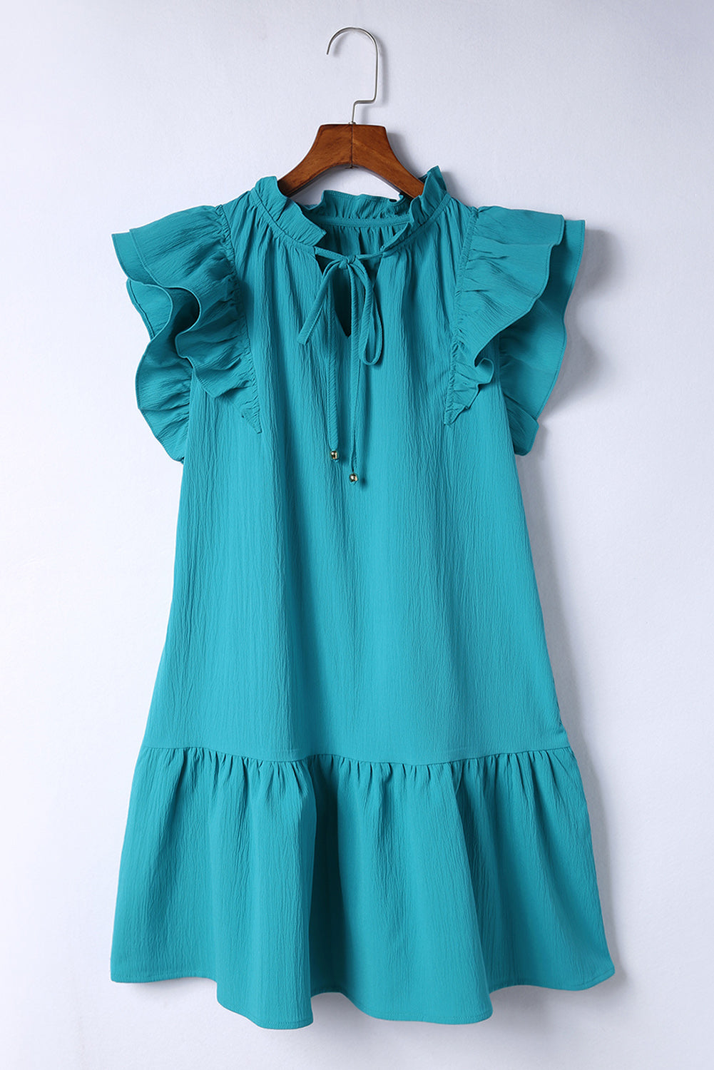 Green Tiered Ruffled Drawstring V Neck Short Dress With Pockets - Eloy Royal