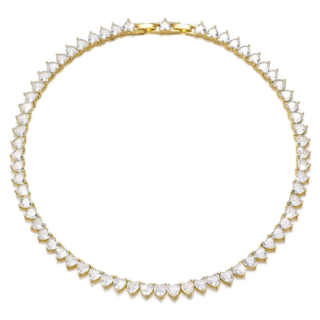 FEEL STYLE Heart Tennis Necklace for Women - 6mm 18K Gold Plated Diamond Necklace - Iced Out Choker Necklaces Cubic Zirconia Tennis Necklace 18inch 18inch-6mm heart tennis necklace Gold Chain