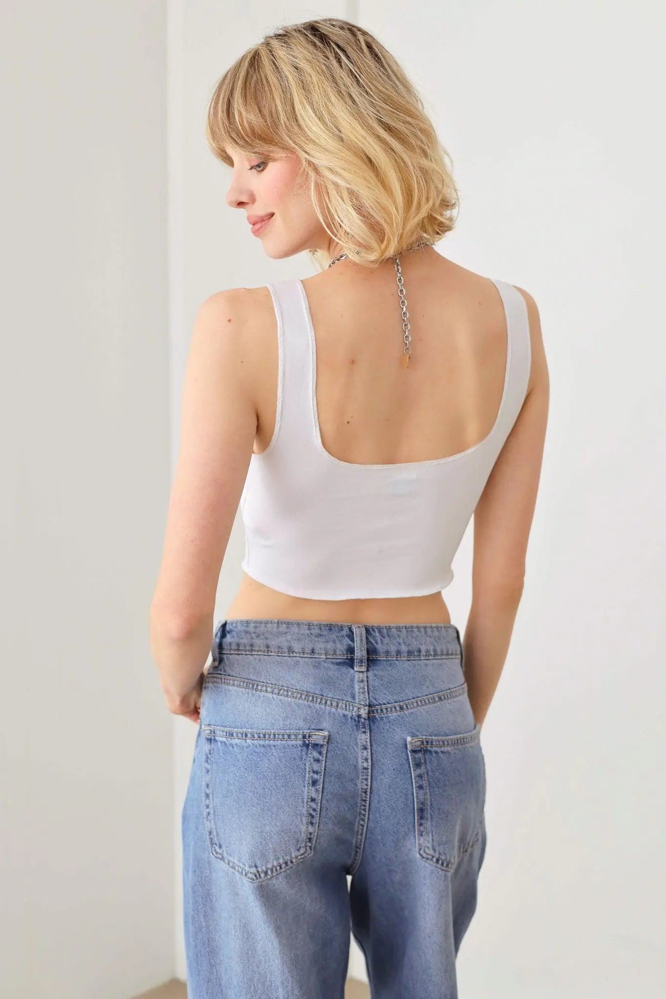 Solid Lace Up Sleeveless Round Neckline Front & Back Crop Top