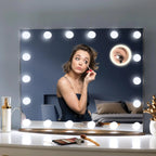 LUXFURNI Vanity Mirror with Makeup Lights Large Hollywood Light up Mirrors w/ 18 LED Bulbs Tabletop & Wall Mounted (26Lx21W Rustic Brown)