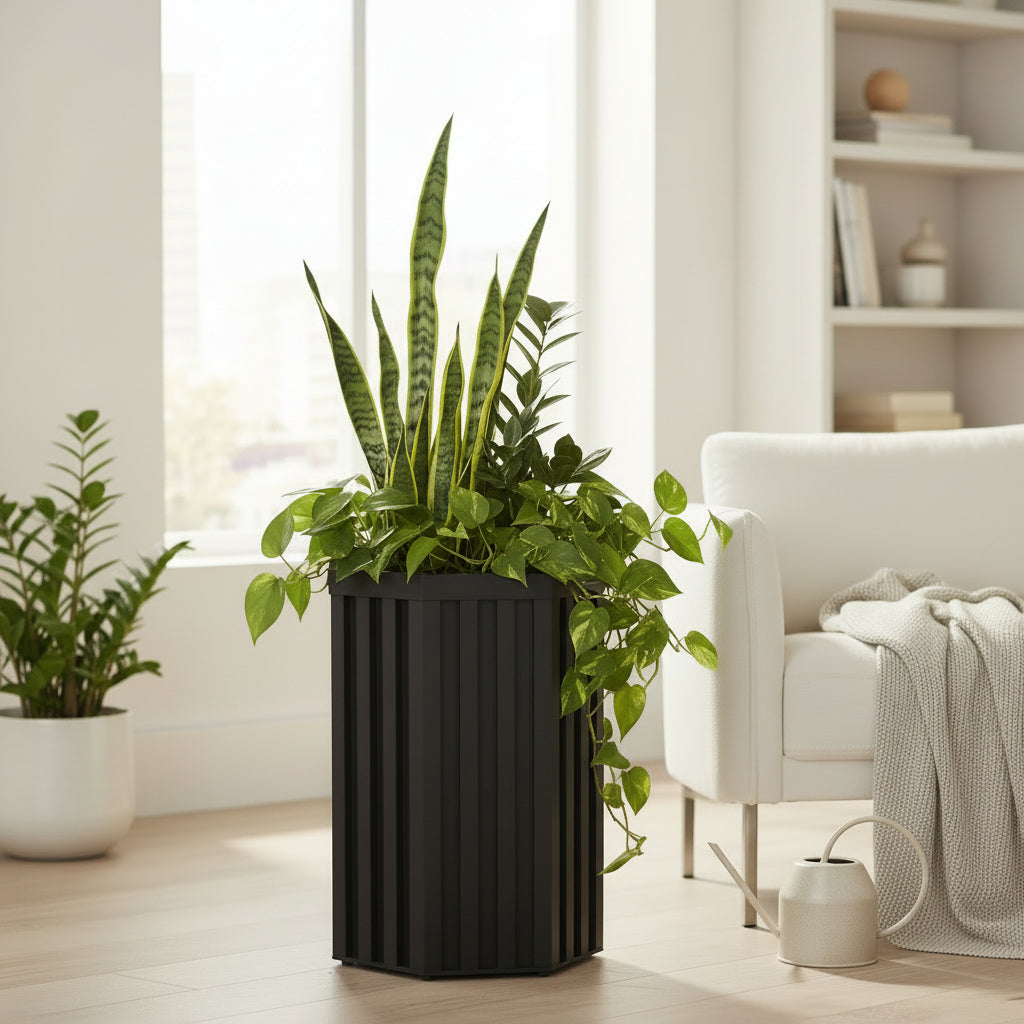 Hexagon Column Planter MD - Dark Bronze