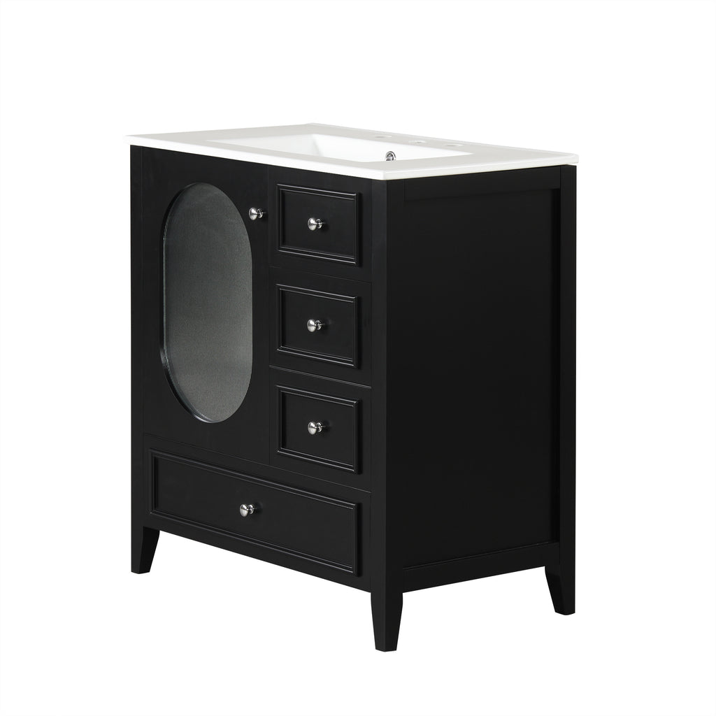 Giotto Three-Drawer Bathroom Vanity with Sink, Black, 30 in