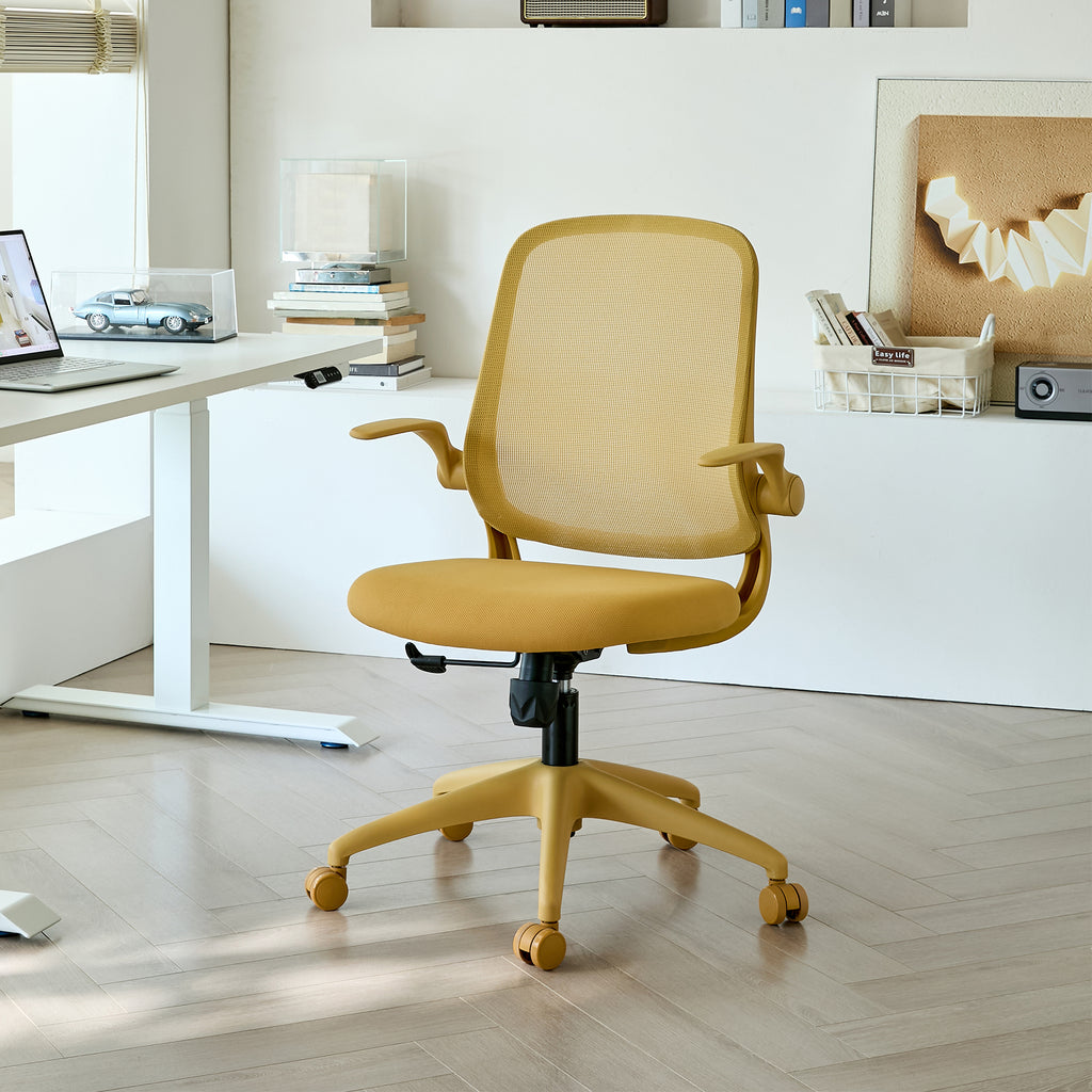 Ergonomic Color Office Chair 350LBS, Home Office, Mesh Back, Integrated Molded Foam, Comfortable Sitting, Flipping Armrest, Fireproof, Rotating, Lifting Multifunctional Chair (Yellow)