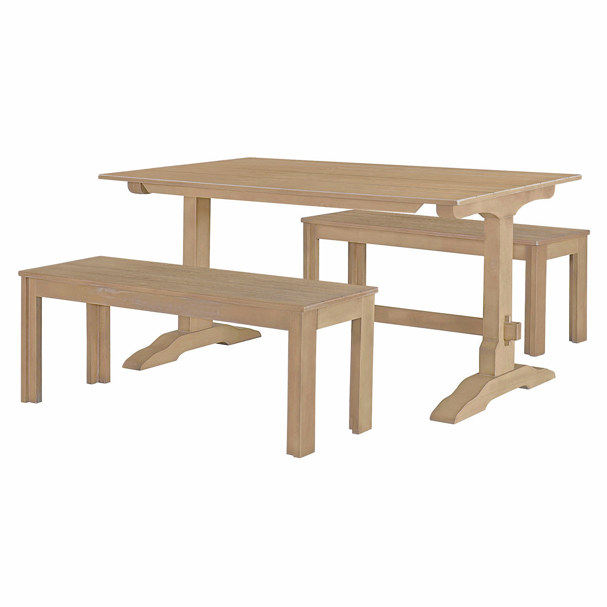 Tiberio 3-Piece Trestle Dining Set with 2 Benches, Natural Wood