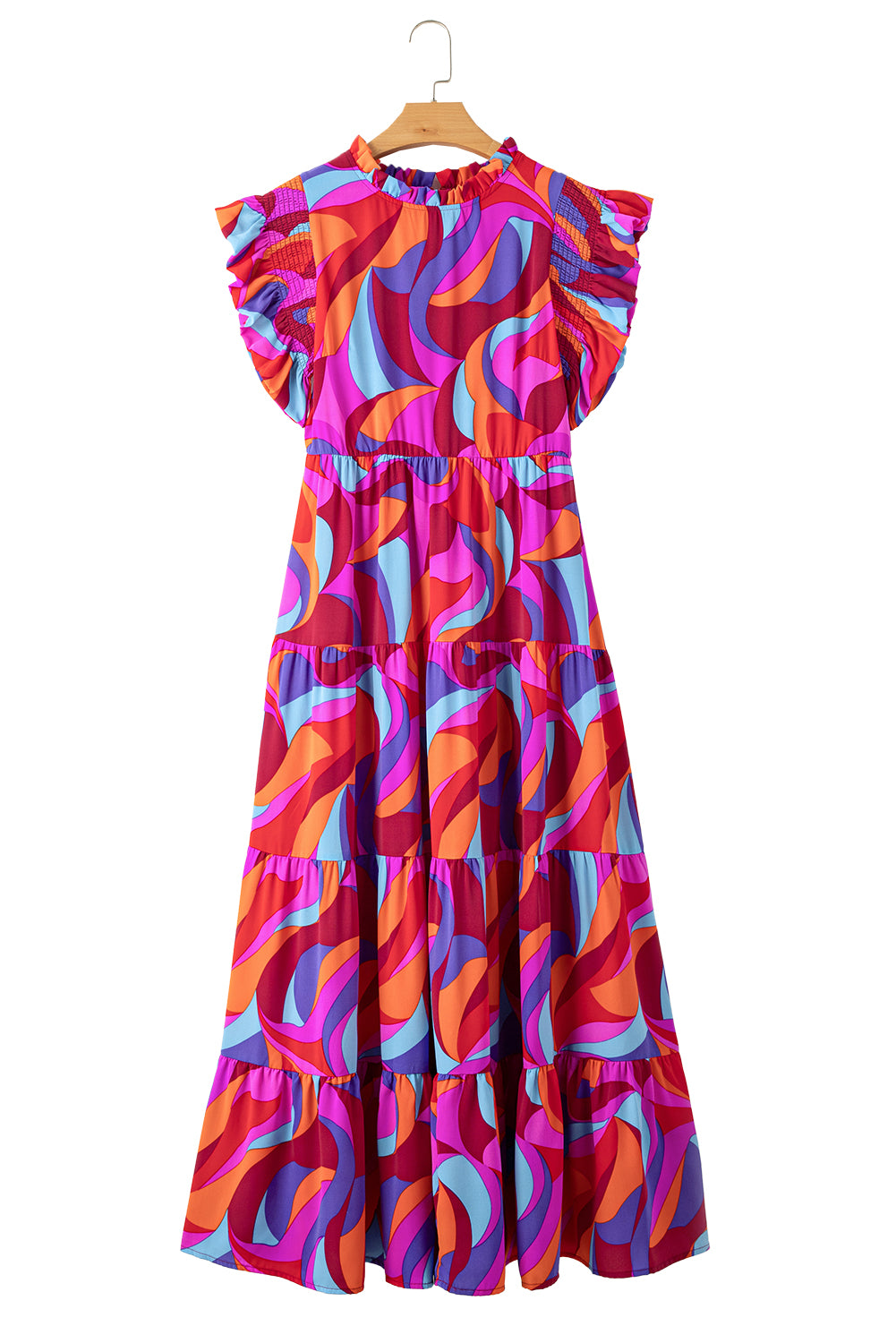 Orange Abstract Print High Waist Ruffle Tiered Maxi Dress - Eloy Royal