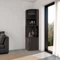 Cairo Corner Bar Cabinet with Double Door Cabinet, Glass Rack, Eight Built-in Wine Rack, Dark Walnut