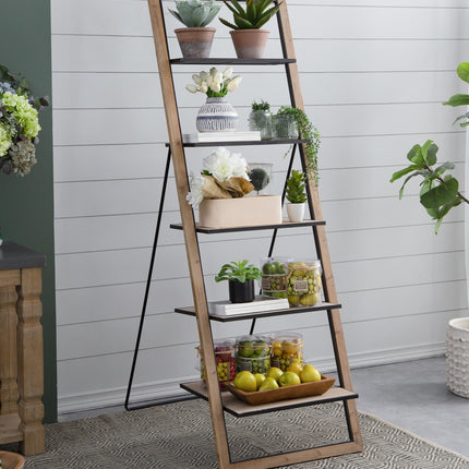 24.8x26.4x72.4' Rustic Wood Ladder Shelf